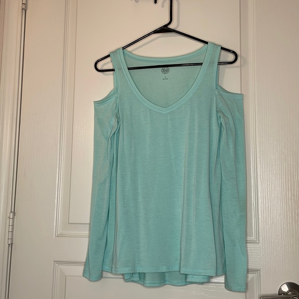 Mint Cold-Shoulder Juniors Top